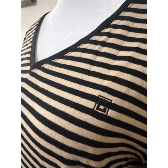Vintage Ralph Lauren Polo Women’s Shirt Sleeve Black Stripe V-neck Shirt Sz XL - Picture 2 of 3